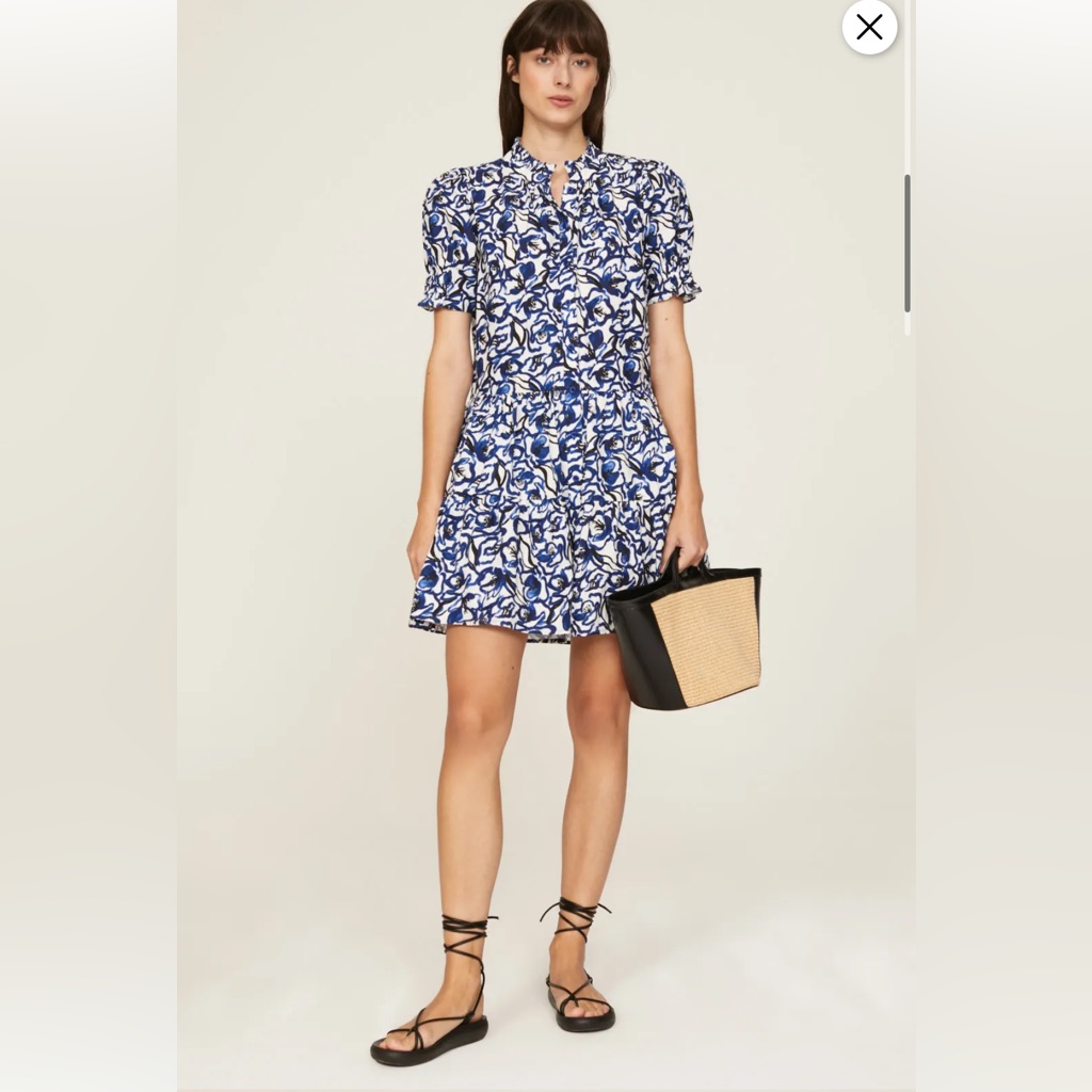 A Piece Apart Las Alturas Mini Dress Blue & White Floral Sz L